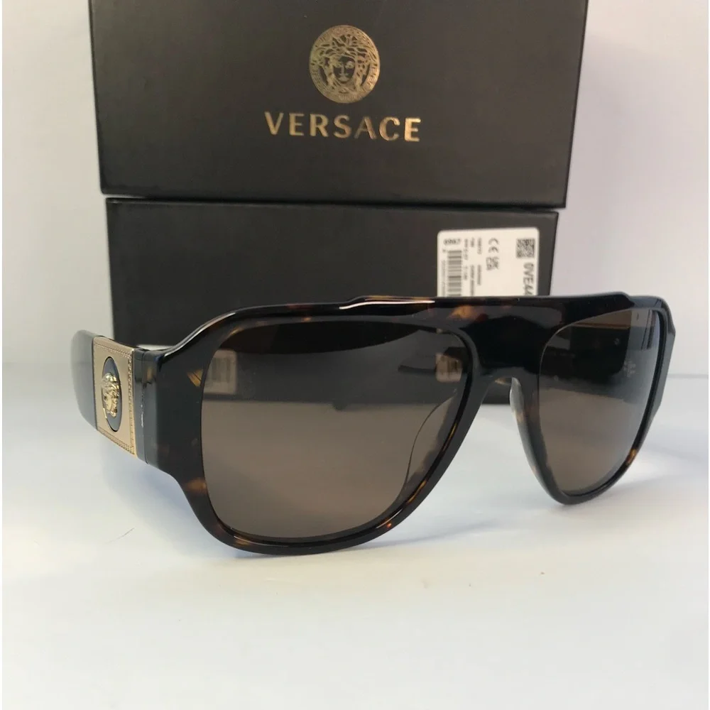 New Authentic Versace VE4436U Havana Dark Brown Sunglasses